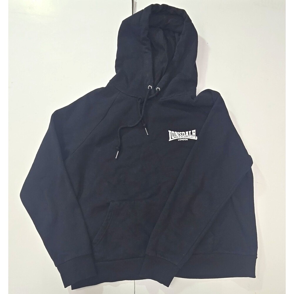 Lonsdale London Black Hoodie Pullover Spell Out Sweatshirt Size 16 22x23.5